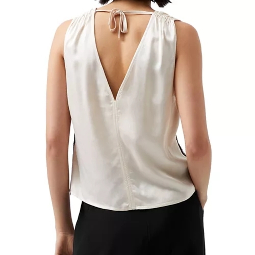 French Connection Ennis Satin Lace‑Trim Top Women’s Satin V‑Neck Sleeveless Blou - Picture 4 of 6